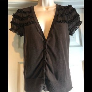 Women’s Brown Sheer Ruffled buttoned cardigan